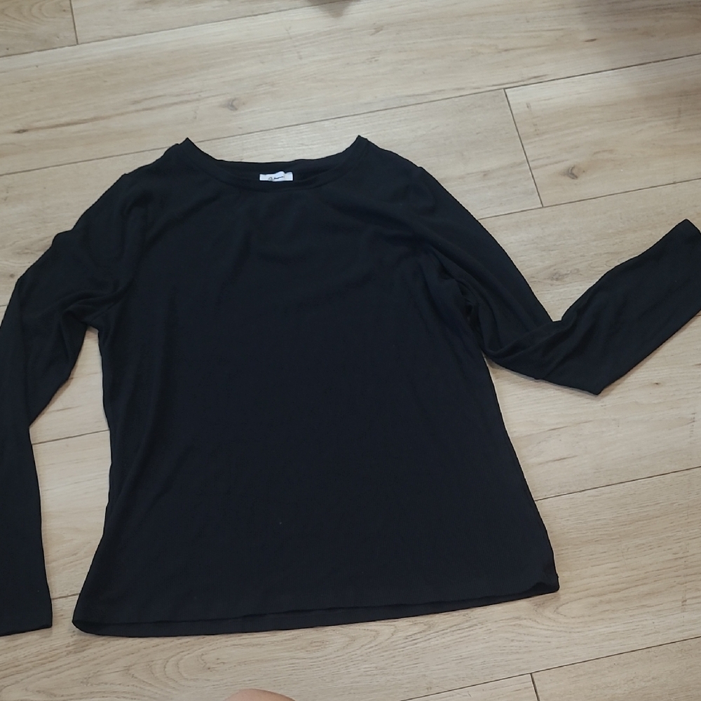 Reitmans Black Ribbed Long Sleeve Top 90% Viscose Size Large